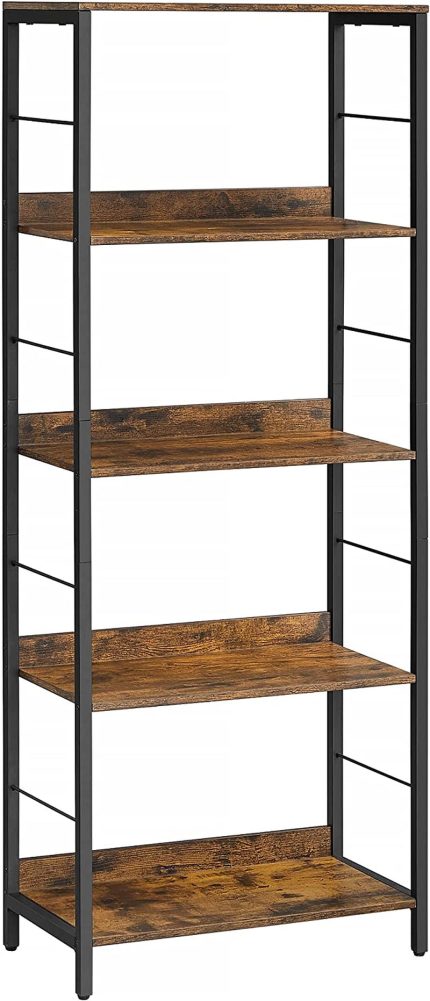 5-Tier Bookshelf, Bookcase, 11.8 x 23.6 x 56.7 Inches, Storage Shelf, with Back Panels, Industrial Style, for Living Room, Study, Home Office, Rustic Brown and Black ULLS117B01
