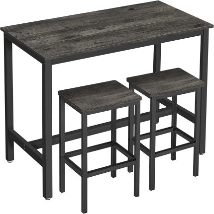 Bar Table Set, Bar Table with 2 Bar Stools, Dining Table Set, Kitchen Counter with Bar Chairs, Industrial for Kitchen, Living Room, Party Room, Charcoal Gray and Black ULBT015B04