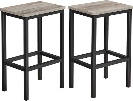 Bar Stools, Set of 2 Bar Chairs, Kitchen Breakfast Bar Stools with Footrest, Industrial in Living Room, Party Room, Greige and Black ULBC065B02