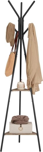 Coat Rack Freestanding, Coat Hanger Stand, Hall Tree with 2 Shelves, for Clothes, Hat, Bag, Industrial Style, Greige and Black URCR016B02