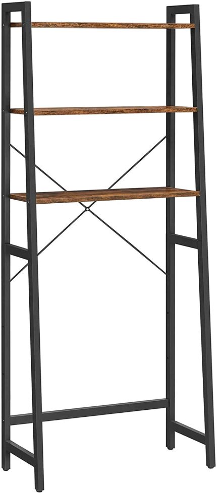 Over The Toilet Storage, 3-Tier Bathroom Storage Shelf, with Adjustable Bottom Stabilizer Bar, Space-Saving, Steel Frame, Industrial Style, Rustic Brown and Black UBTS005B01
