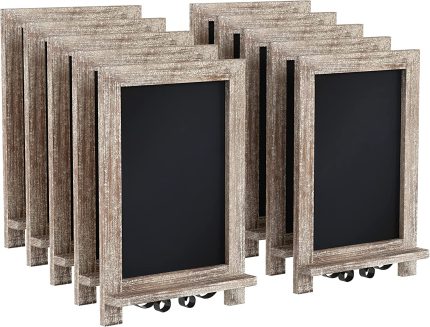 Canterbury 10 Pack Tabletop Magnetic Chalkboards - Weathered Finish - 9.5" x 14" - Metal Folding Legs - Hanging Message Board - Counter Memo Board
