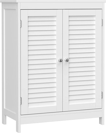 Bathroom Storage Cabinet, Floor Cabinet Freestanding with Double Shutter Doors and Adjustable Shelf, White UBBC340W01