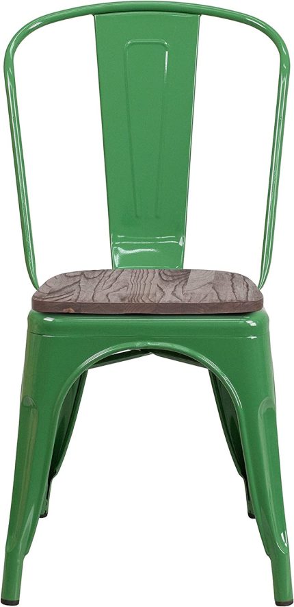 Luke Metal Stackable Chair with Wood Seat, 4 Pack, Green