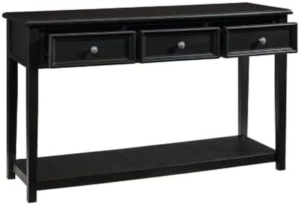 Beckincreek Modern Sofa Console Table with 3 Drawers, Black