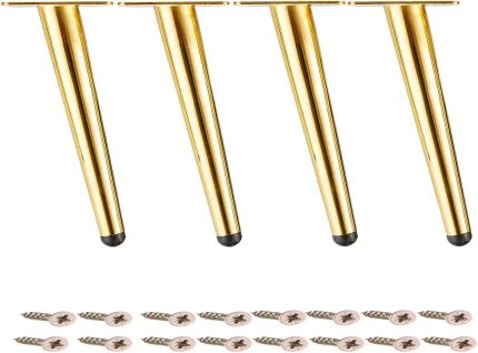 Osring 8 Inch Steel Furniture Table Leg Round Tapered Sofa Legs Gold, Slant Metal Cabinet Feet Furniture Leg Hardware for Coffee Table, 4 Pack