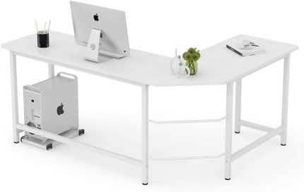Modern L Shaped Desk Corner Computer Desk PC Laptop Study Table Workstation Home Office Wood & Metal, White