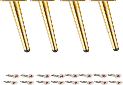 Osring 8 Inch Steel Furniture Table Leg Round Tapered Sofa Legs Gold, Slant Metal Cabinet Feet Furniture Leg Hardware for Coffee Table, 4 Pack