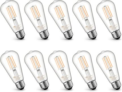 Mastery Mart Dimmable Vintage E26 LED Light Bulb, 2700K Soft White 5.5W (60 Watt Equivalent), Glass ST21 Antique Style, 500LM, Decorative Filament Bulb, UL and Energy Star, 10 Pack