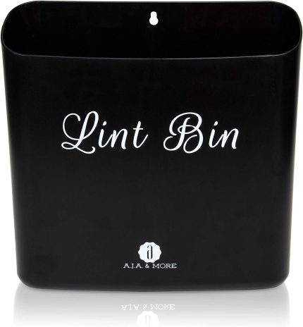 A.J.A. & MORE Magnetic Lint Bin for Laundry Room | Wall Mounted Bathroom Trash Can | Lint Garbage Can with Magnetic Strip | Hang on Wall, Cabinet, on Washer/Dryer or Laundry Room Door (Black)
