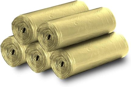 5 Rolls Small Trash Garbage Bags, 4 Gallon Strong Thin Material Disposable Kitchen Garbage Bags, Durable Plastic Trash Bags for Office Home Bedroom Garden Waste Bin, 100 Counts (Golden)