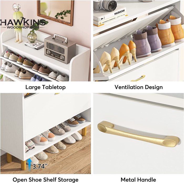 Entryway Shoe Storage Cabinet with 3 Flip Drawers Metal Door Shoe Cabinet  Organizer Mesh Door
