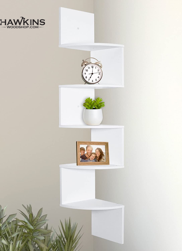 Corner Shelf Unit Wall Mount, 5 Tier Wood Floating Shelves, Easy-To-Assemble Tiered Wall Storage