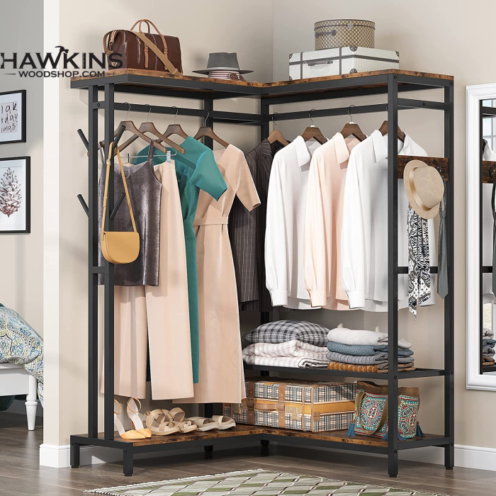 L Shaped Clothing Rack Freestanding Closet Organizers with Storage Shelves  and 4 Hanging Rods, 47.24 L x 47.24 W x 78.74 H - On Sale - Bed Bath &  Beyond - 35729396