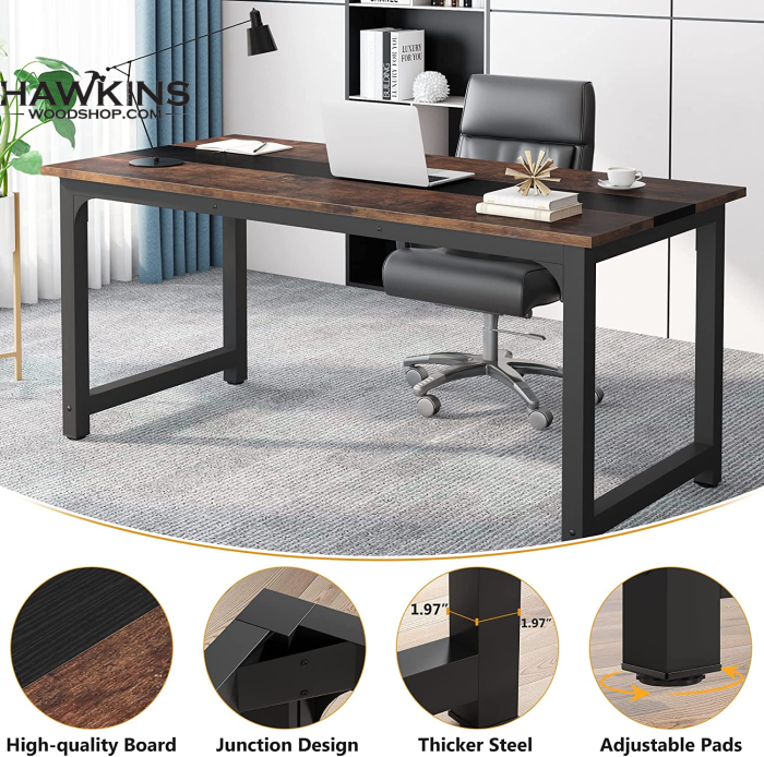 Hondah Rustic Solid wood 70 Inch Large Home Office Modern Executive Desk