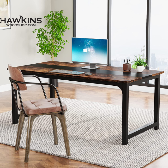 Tribesigns Modern Computer Desk, 70.8 x 31.5 inch Large Office Desk  Computer Table Study Writing Desk Workstation for Home Office, Rustic/Black