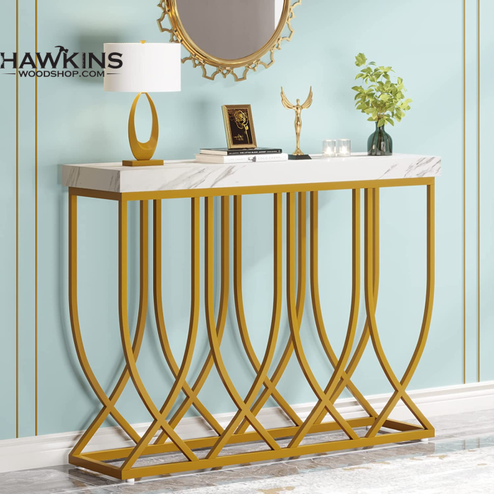 Gold Console Table Modern Faux Marble