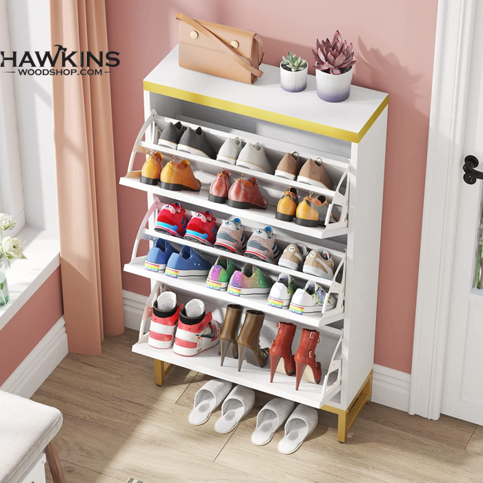 HOME BI 10 Tiers Vertical Shoe Rack, Tall Skinny Wooden Boot Shelf, Narrow  Slim Shoe Tower, Free Standing Shoe Cabinet with Hooks for Entryway
