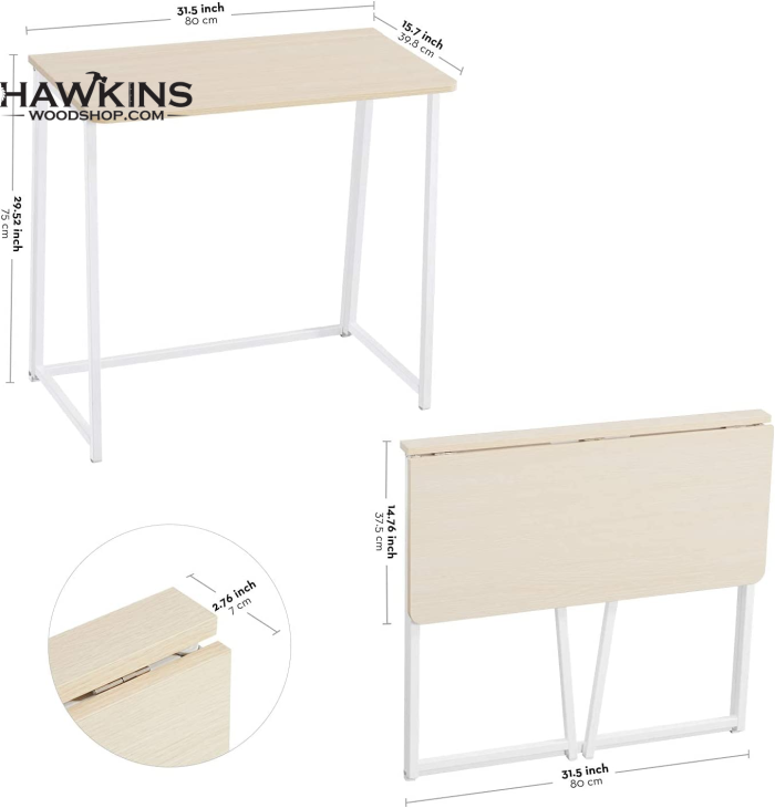 WOHOMO Folding Desk, Small Foldable Desk 31.5 for Small Spaces, Space  Saving Computer Table Writing Workstation for Home Office, Easy Assembly,  Oak