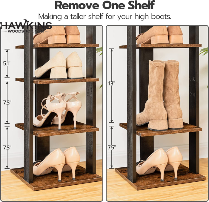 Hzuaneri Vertical Shoe Rack, 8 Tier Narrow Shoe Shelves, Wood Shoe  Organizer for Closet, Entryway, Shoe Tower for Small Spaces, Free Standing