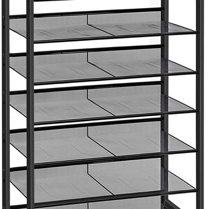 10 Tier Shoe Rack, Narrow Shoe Storage Organizer with 9 Metal Shelves,  Saving Space, Stable and Sturdy, Hold 18-27 Pairs of Shoes, for Entryway,  Hallway, Living Room, Rustic Brown BF40XJ01