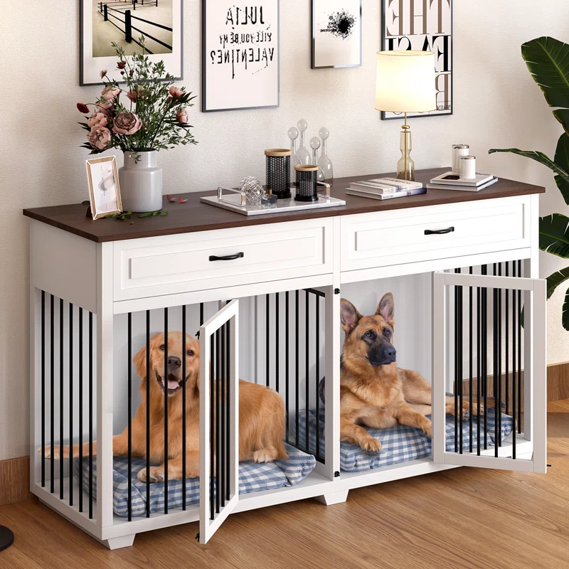 Corniyah+Large+Dog+Crate+Furniture+With+2+Drawers+And+Divider