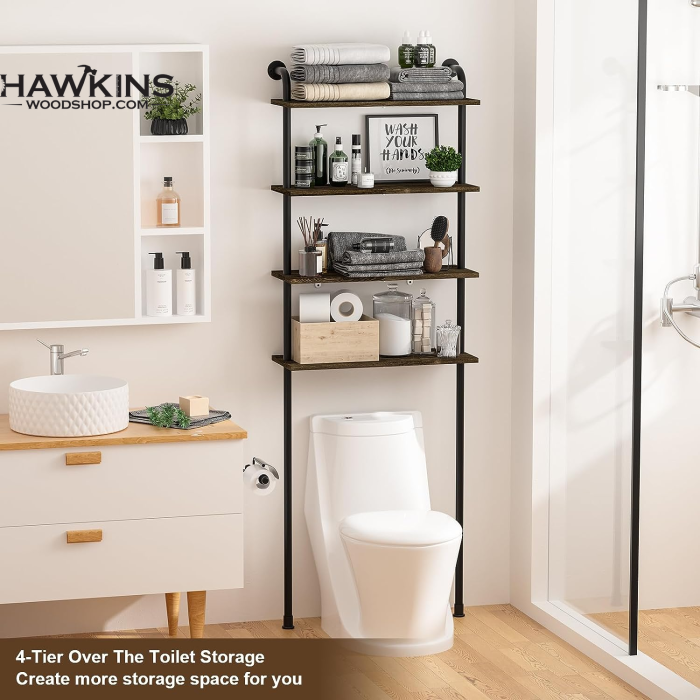 4 Tiers Over Toilet Rack Freestanding Bathroom Storage Rack w/ Adjustable  Shelf