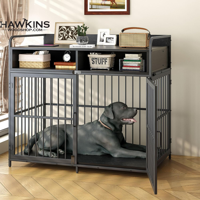 Dog Crate for Large Dogs, Black Furniture Dog Crate, Large Dog Kennel  Indoor, Heavy Duty Wood Dog Cage Table with Drawers Storage, Sturdy Metal,  Inner Size: 39.4″ L X 22.5″ W X