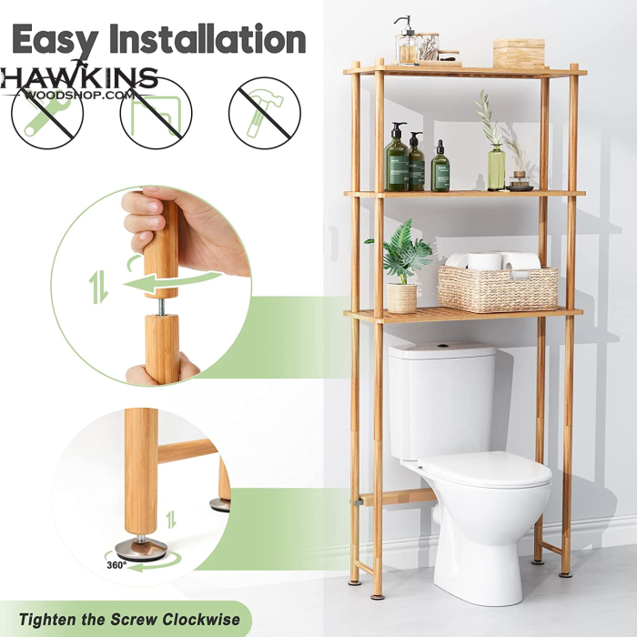 Over The Toilet Storage,CD HOME Bathroom Organizer Shelves,No Drilling  Space Saver Organizer Rack for Paper Towels Shampoo(White, 2-Tier)