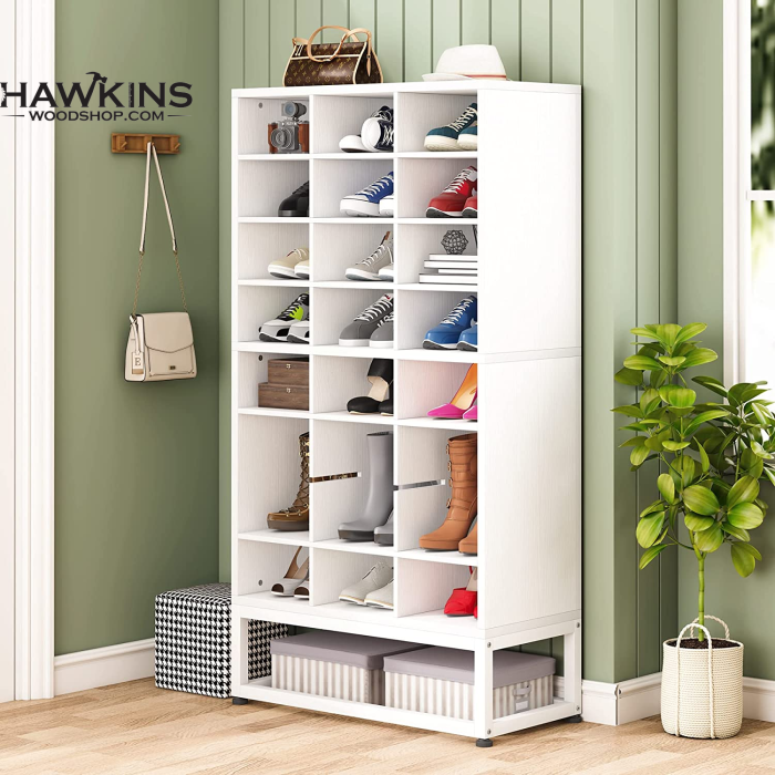 UNZIPE Shoe Rack Organizer, 4 Cube 8 Tier Covered Shoe Storage Cabinet 16  Pairs Freestanding DIY Shoe Shelves Plastic Shoes Rack for Closet Entryway  Hallway Bedroom or Garage, White: Buy Online at