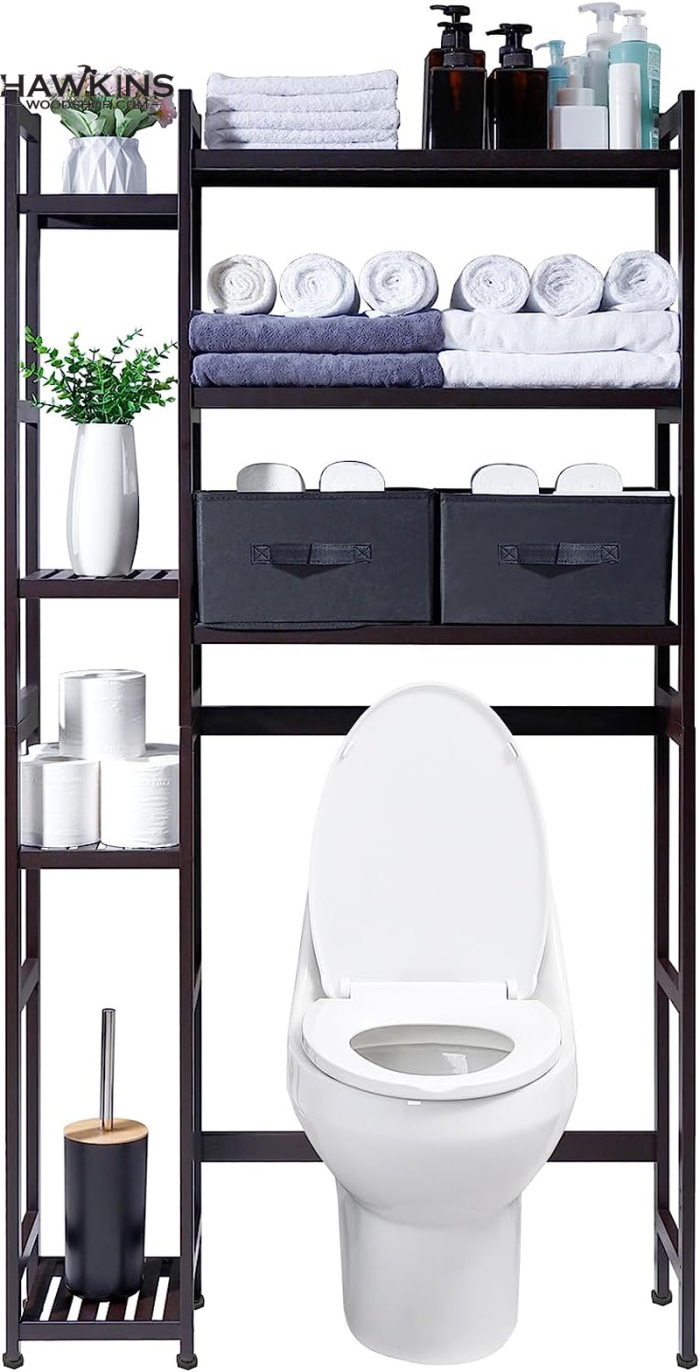 Bathroom Bamboo Shelf Organizer - 3 Tier Storage Shelf with Adjustable Wall  Mounted Shelf Rack Over Toilet, Use for Bathroom, Kitchen, Living Room  (Black)