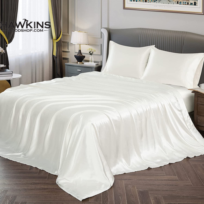 Vonty Satin Sheets Queen Size Silky Soft Satin Bed Sheets Ivory
