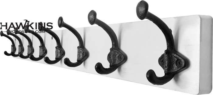 Rustic Coat Rack Wall Mount,35 9/16” Long 8 Cast Iron Coat Hooks Wall  Mounted,Heavy Duty Wall Coat Hanger Hooks for Hanging Coats,Clothes,Jacket,Black  on White – Built to Order, Made in USA, Custom