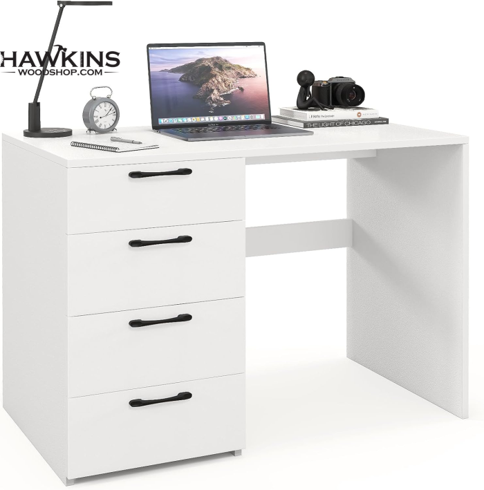 White Computer Desk, 43.5'' Writing Desk with 4 Large Drawers, Modern  Executive Desk, Wood Vanity Table with Storage, Student Desk for Bedroom,  Work Desk for Home Office – Built to Order, Made