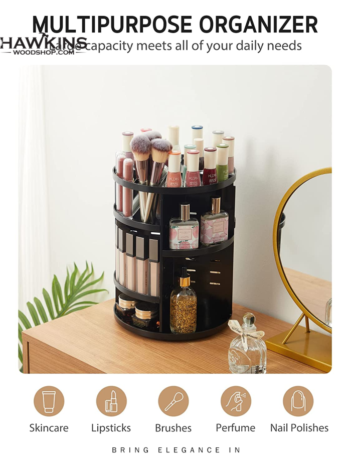  360 Rotating Makeup Organizer, DIY Adjustable Cosmetics  Carousel Spinning Holder Storage Rack, Large Capacity, Eliminates Bathroom  Countertop Clutter, Black, Luxx Chicc (Black) : Beauty & Personal Care
