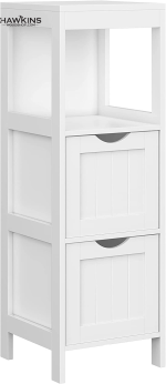 VASAGLE Bathroom Floor Cabinet, Bathroom Storage Organizer Rack Stand,  Multifunctional Corner Unit, 2 Drawers, White UBBC42WT