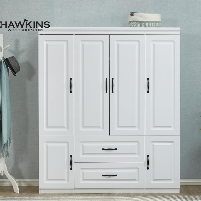 White Particle Board Side Cabinet Practiacal Tall Closet Storage Cabinet with 1-Door with 4-Shelves