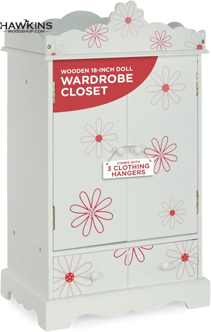 Emily Rose 18 inch Doll Clothes Pink Storage Open Wardrobe Closet with 2  Large Storage Bins and 5 Clothes Hangers