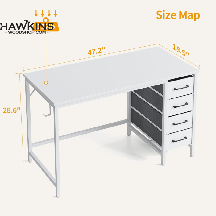 18.9 in. White 2 Drawer Writing Desk with Storage
