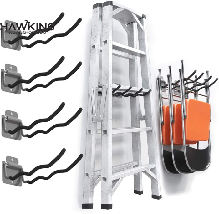Garage Hooks Tool Organizer, 4 Pack Heavy Duty Steel 12″ Wave Hooks, Wall  Mount Garage Storage Utility Hooks for Car Tires, Ladder, Chairs, Power  Tools, Garden Tools –