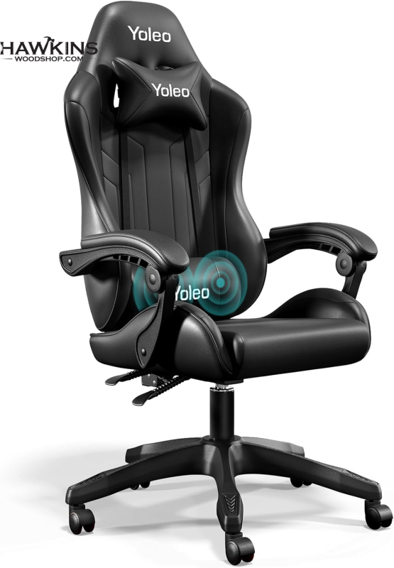 Gaming Chair, Computer Chair with Massage Lumbar Support & Padded Armrest,  90°-135° Tilt Function, Height-Adjustable, Easy Assembly, 360° Swivel Video  