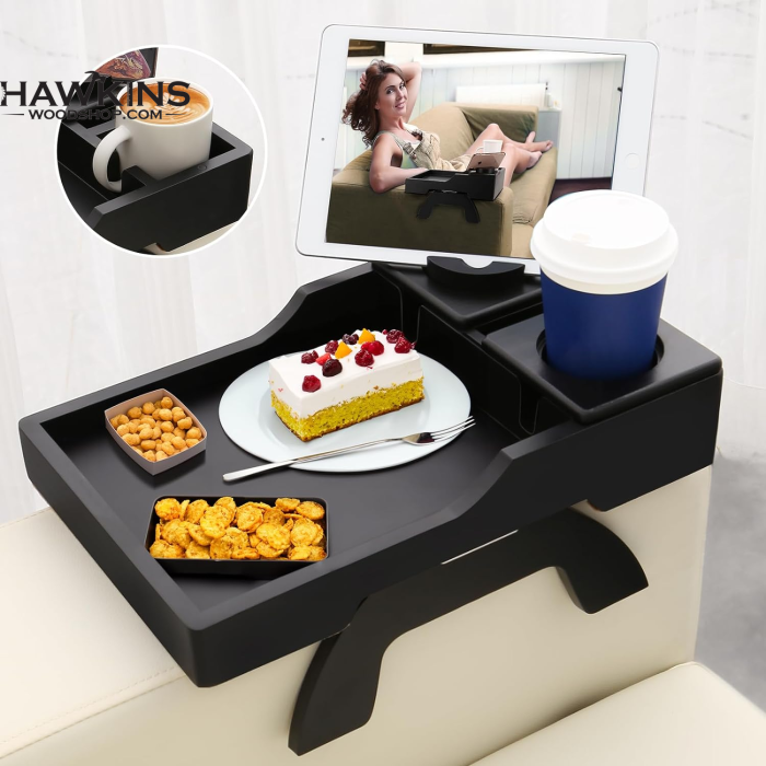 Sofa Arm Tray Table, Multi-Function Folding TV Trays with 360°Rotating  Phone&Pad Bracket, Couch Table Tray for Eating and Drink
