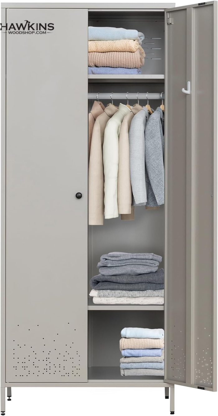 Metal Wardrobe Cabinet, Armoire Wardrobe Closet with Hanging Rod and Doors, Metal  Wardrobe Closet with Adjustable Shelves for Bedroom, Laundry Room – Built  to Order, Made in USA, Custom Furniture – Free Delivery