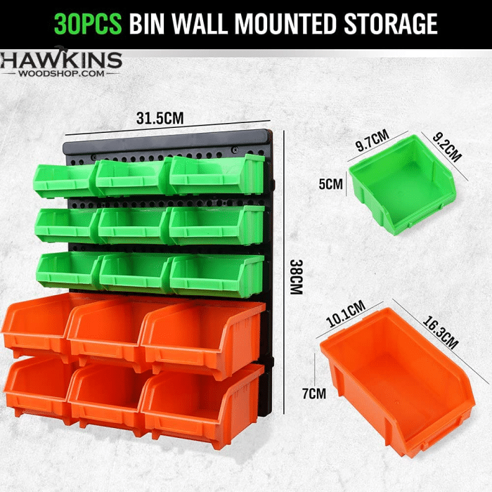 30 Bin Wall Mount Parts Rack