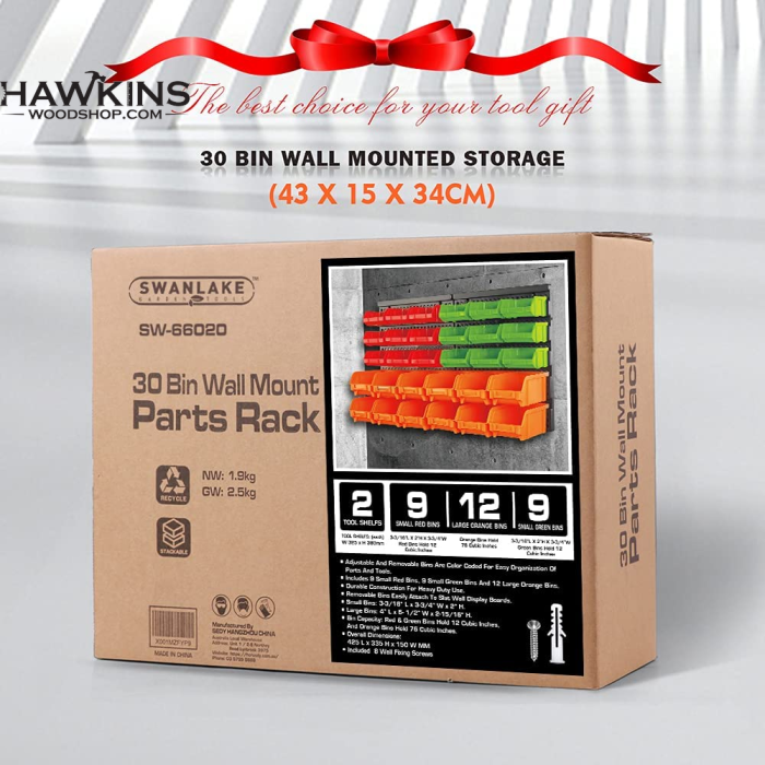 SWANLAKE 30PCS Wall Mounted Storage Bins, Plastic Garage Rack,Screw  Storage,Tool Organizers.