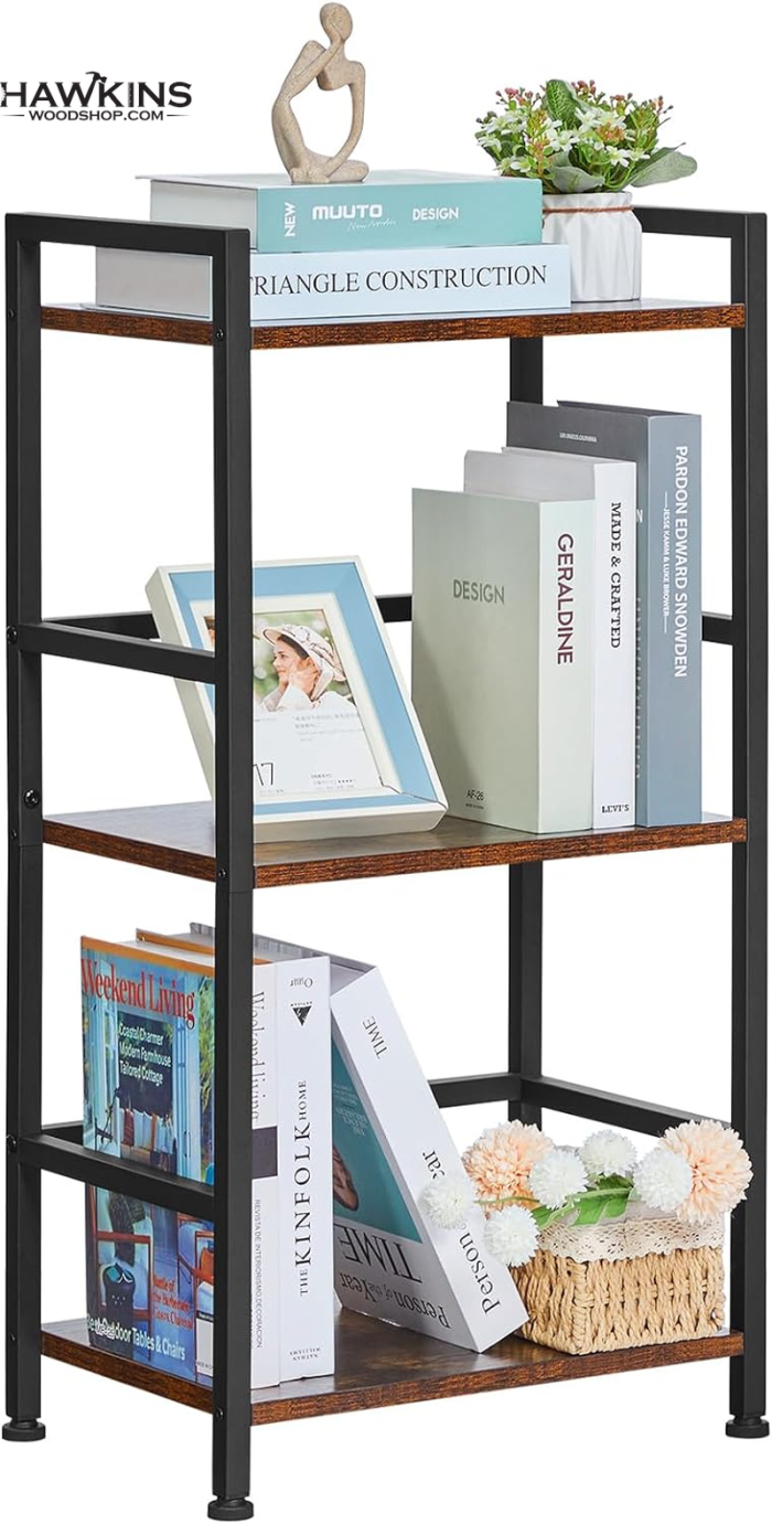 Bookshelf Ladder Shelf 4 Tiers Shelf Industrial Bookshelf Standing Shelf  For Bedroom Living Room Book Shelves and Bookcase Rustic Brown