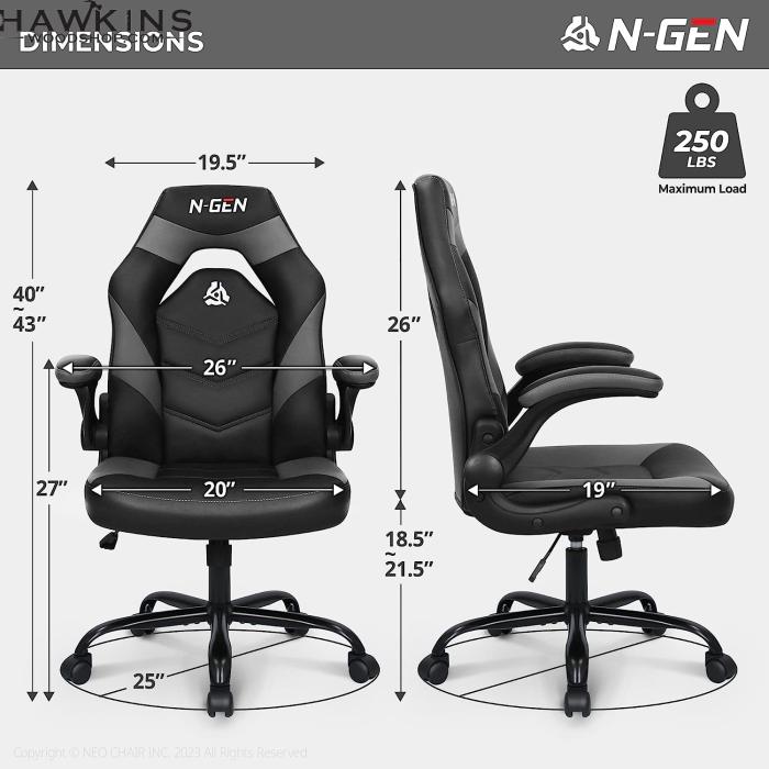 N-gen Video Gaming Computer Chair with Footrest High Back Adjustable Ergonomic Comfortable PU Leather Recliner, Black
