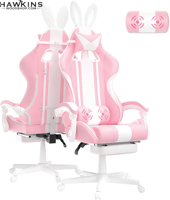 Kawaii Pink Gaming Chair with Bunny Ears, Ergonomic Cute Gamer Chair with  Footrest and Massage, Racing Reclining Leather Office Computer Game Chair  250Lbs for Girls Adults Teens Kids – Built to Order