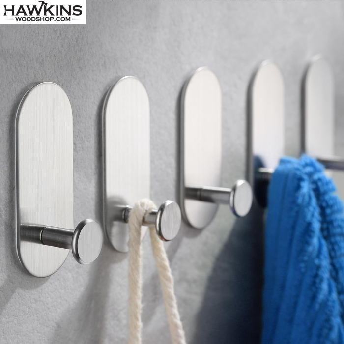 Adhesive Hooks – 5 Packs Heavy Duty Towel Hooks Stick on Wall for Kitchen  Bathroom, Stainless Steel Self Adhesive Coat Hooks –