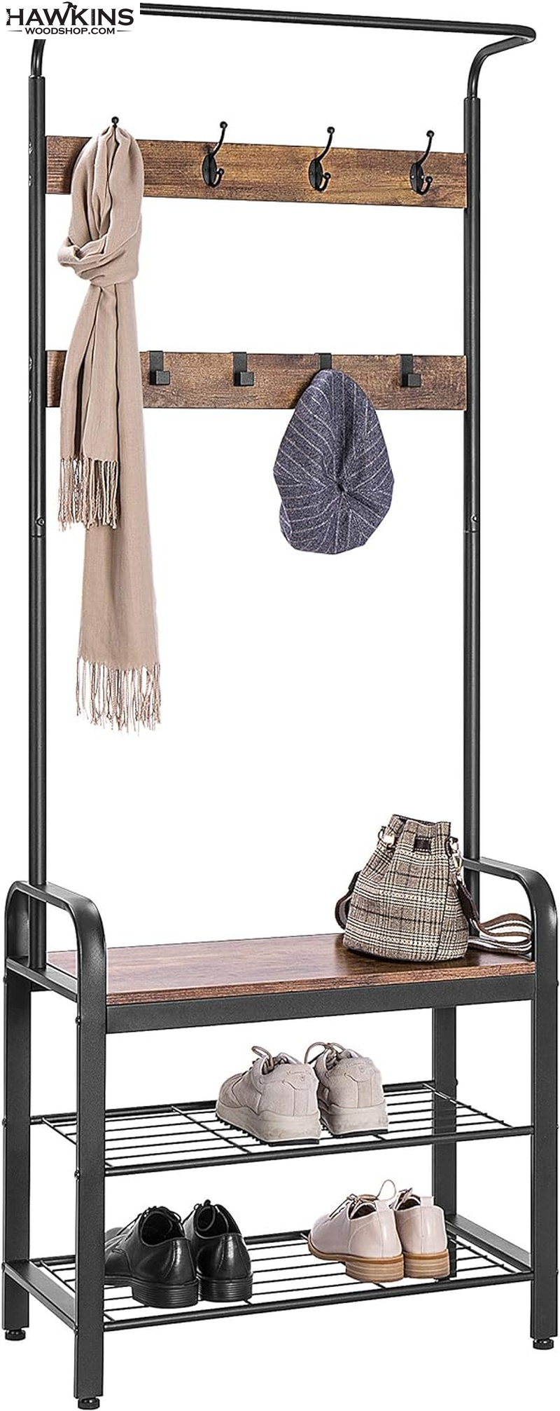 3-In-1 Entryway Hall Tree, Heavy Duty MDF Stand Coat Rack with Storage  Bench, Industrial Wood Furniture with Stable Metal Frame, 8 Hooks –